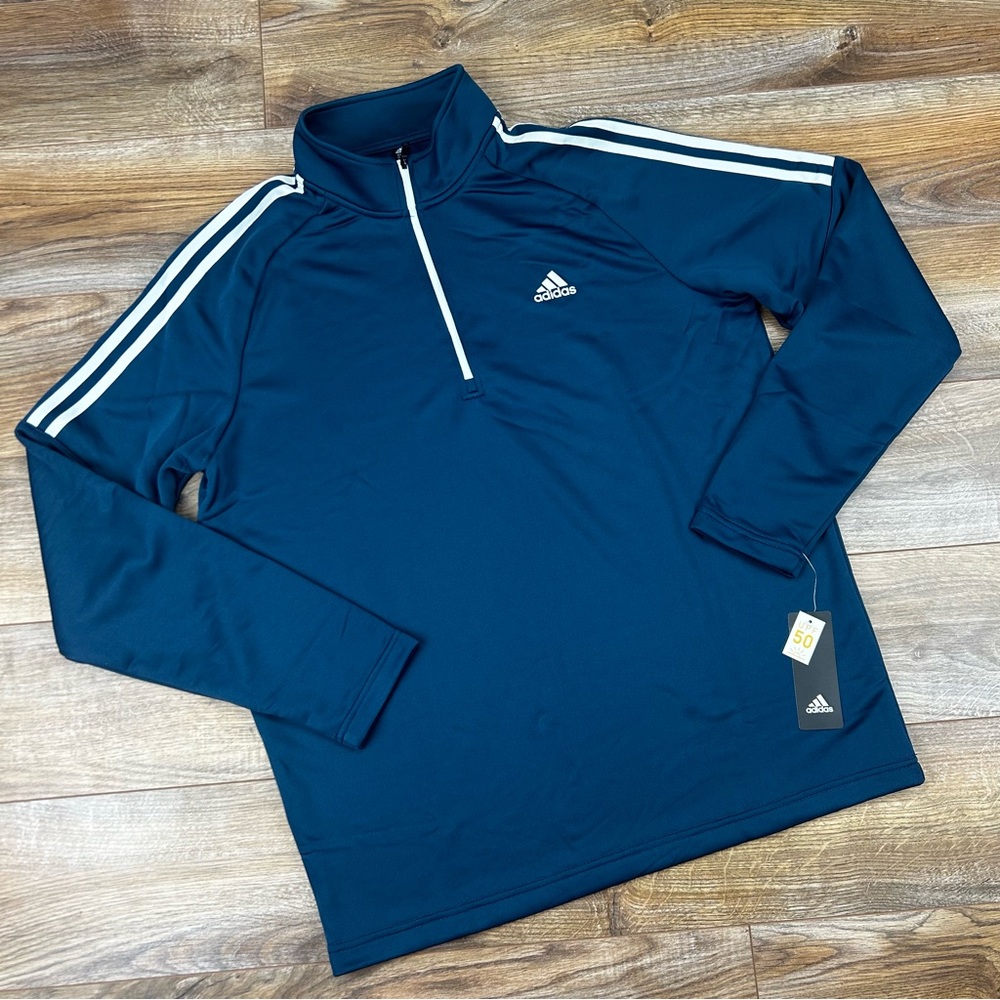 $60 Adidas Navy Blue Quarter-Zip Pullover Shirt Mens Size Large NWT